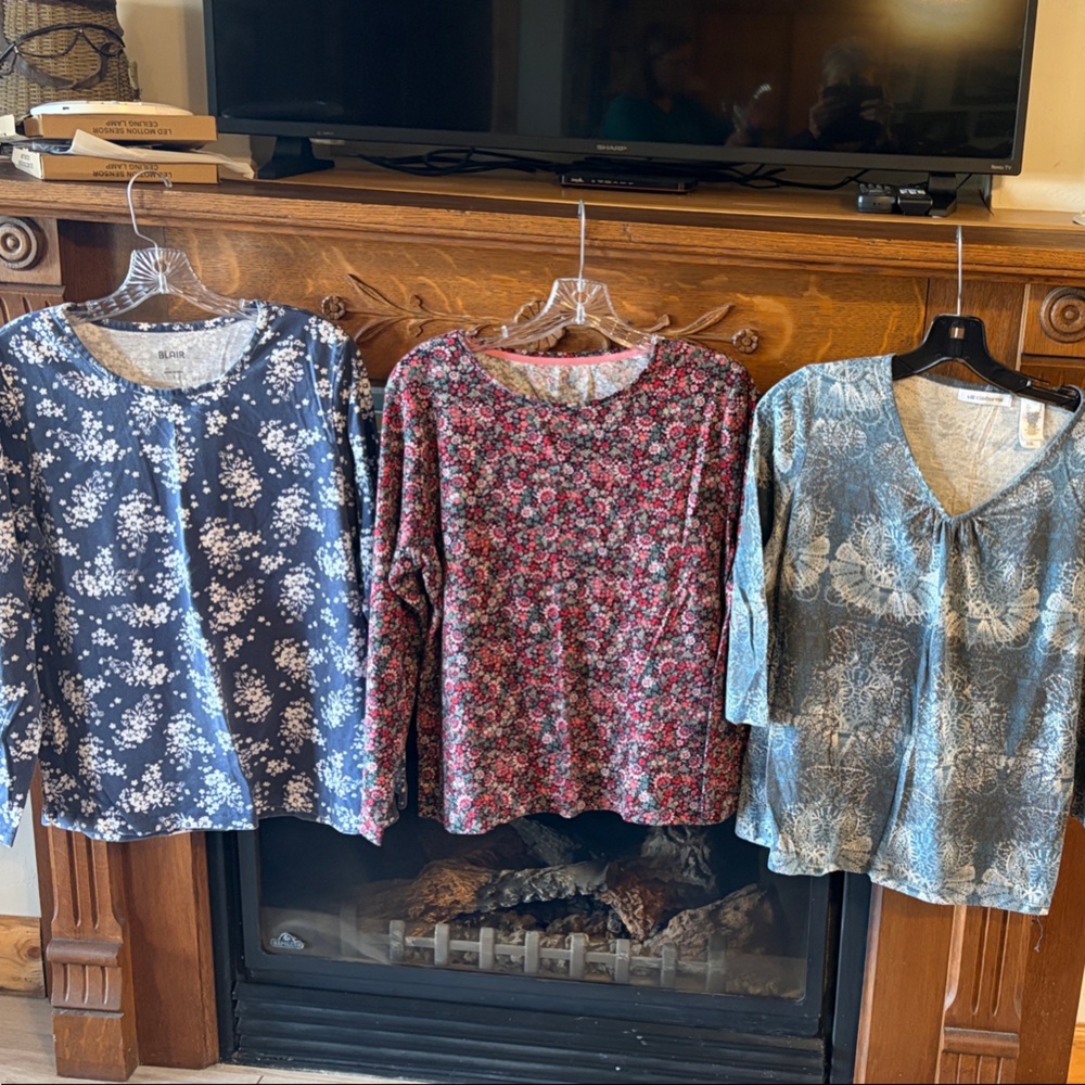 Blair Women's Floral Tops - Blue, Red, Teal (Set of 3)